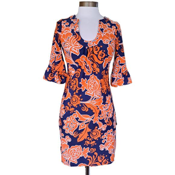 Jude Connally Nancy U-neck Shift Dress Size XS Orange Blue Floral Gators - Picture 1 of 8